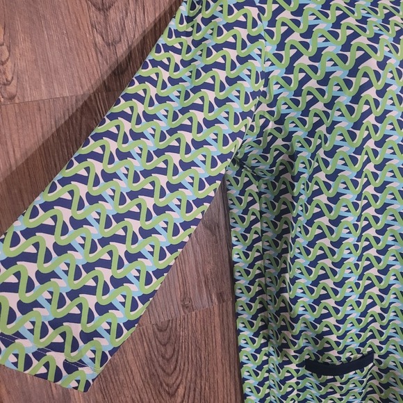 Melly M Geometric Resortwear Dress Size Large Green/Blue Cooling Stretch 3/4 Slv - Picture 4 of 9